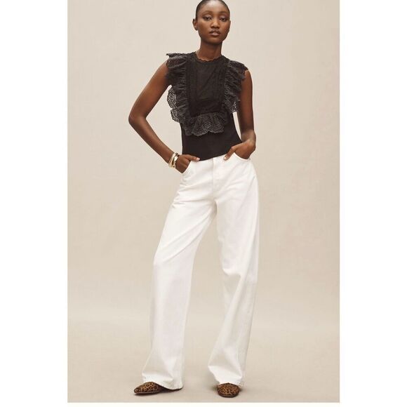 By Anthropologie Eyelet Ruffle Black Bib Tank - Picture 4 of 8